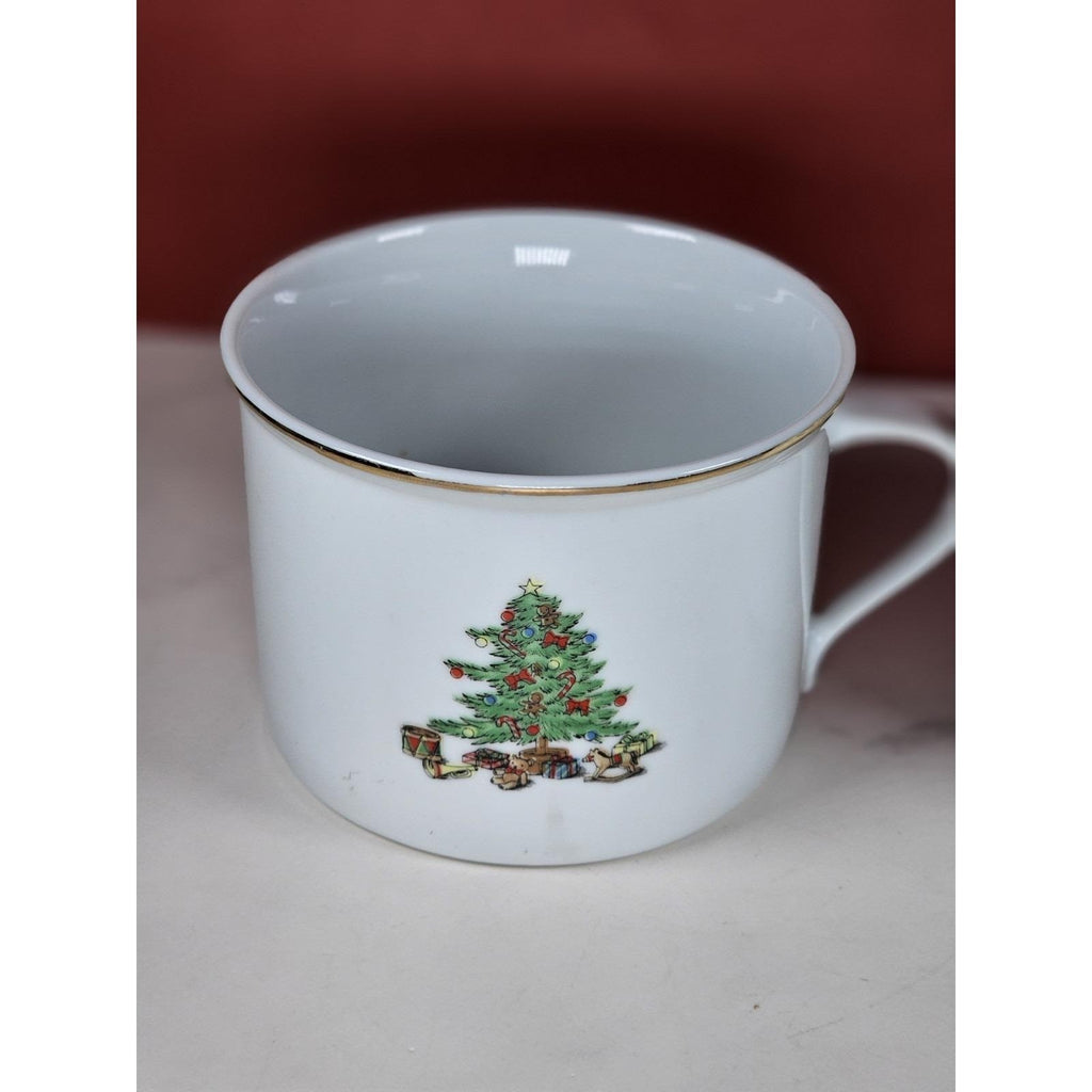 Vintage Tienshan Christmas Tree Mugs Set of 2 Porcelain Holiday Cups