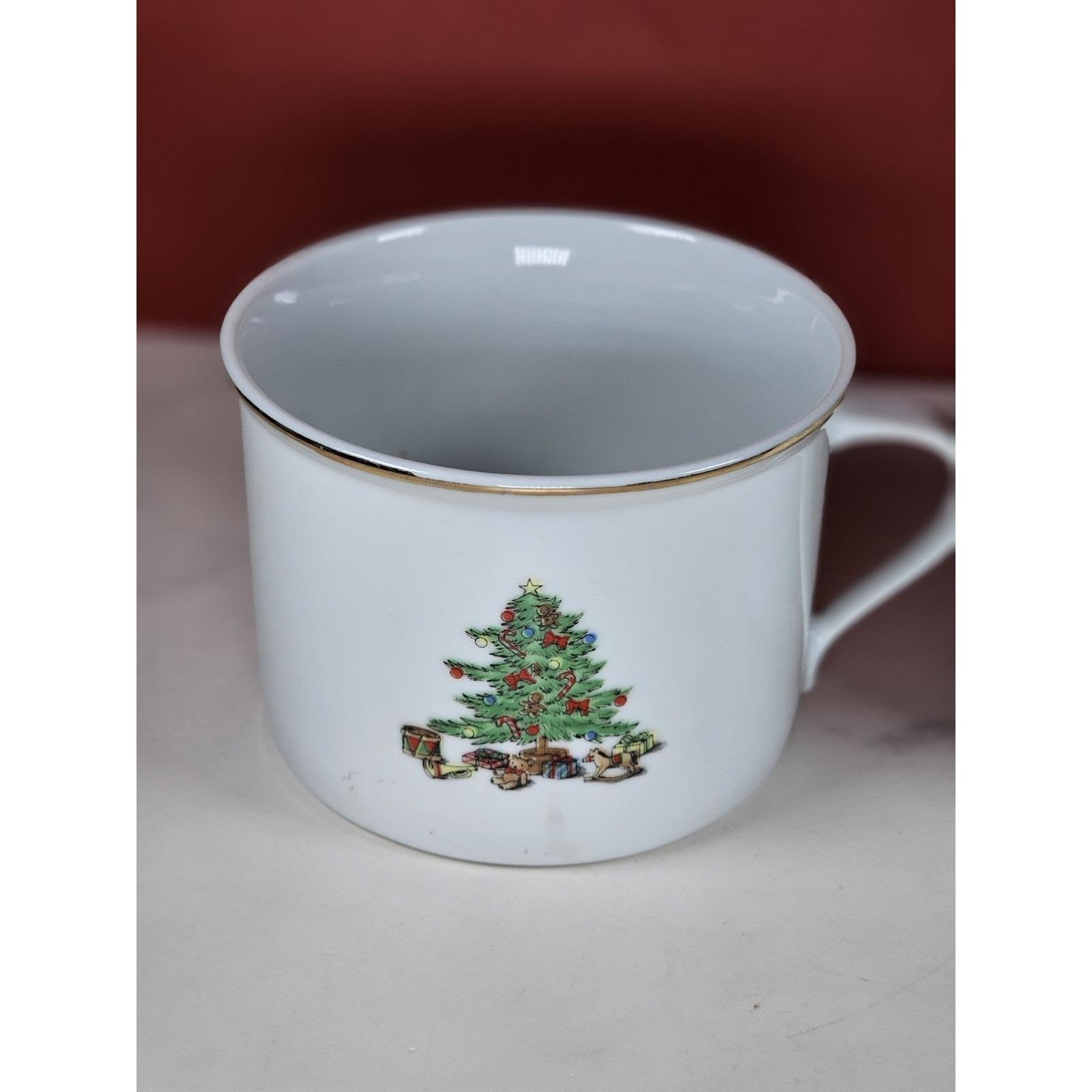 Vintage Tienshan Christmas Tree Mugs Set of 2 Porcelain Holiday Cups