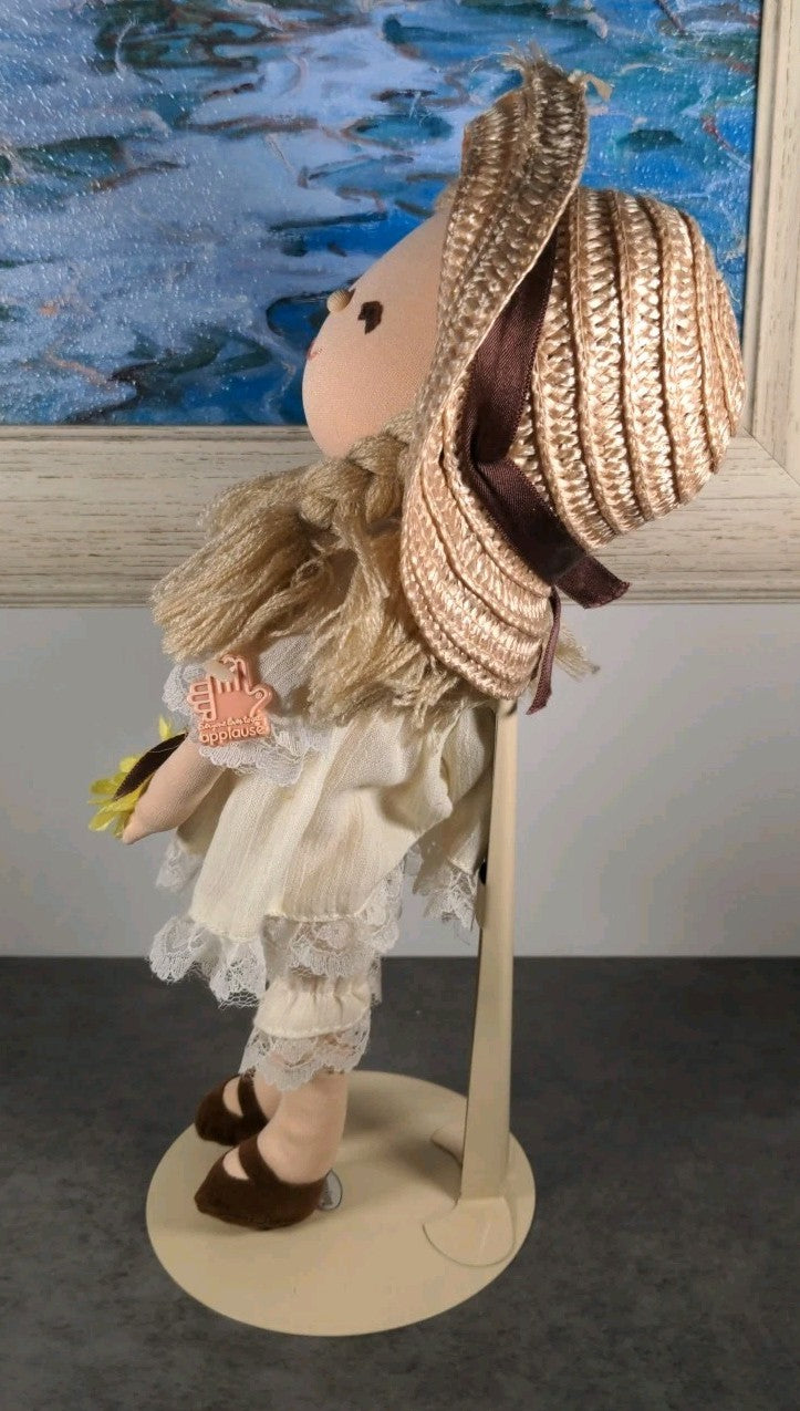 Vintage Applause Tessie Pepite Cloth Doll 1984 Straw Hat Flower Dress 12”