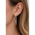 Vintage Rainbow Bar Drop Earrings with Pearl-Style Studs