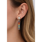 Vintage Rainbow Bar Drop Earrings with Pearl-Style Studs