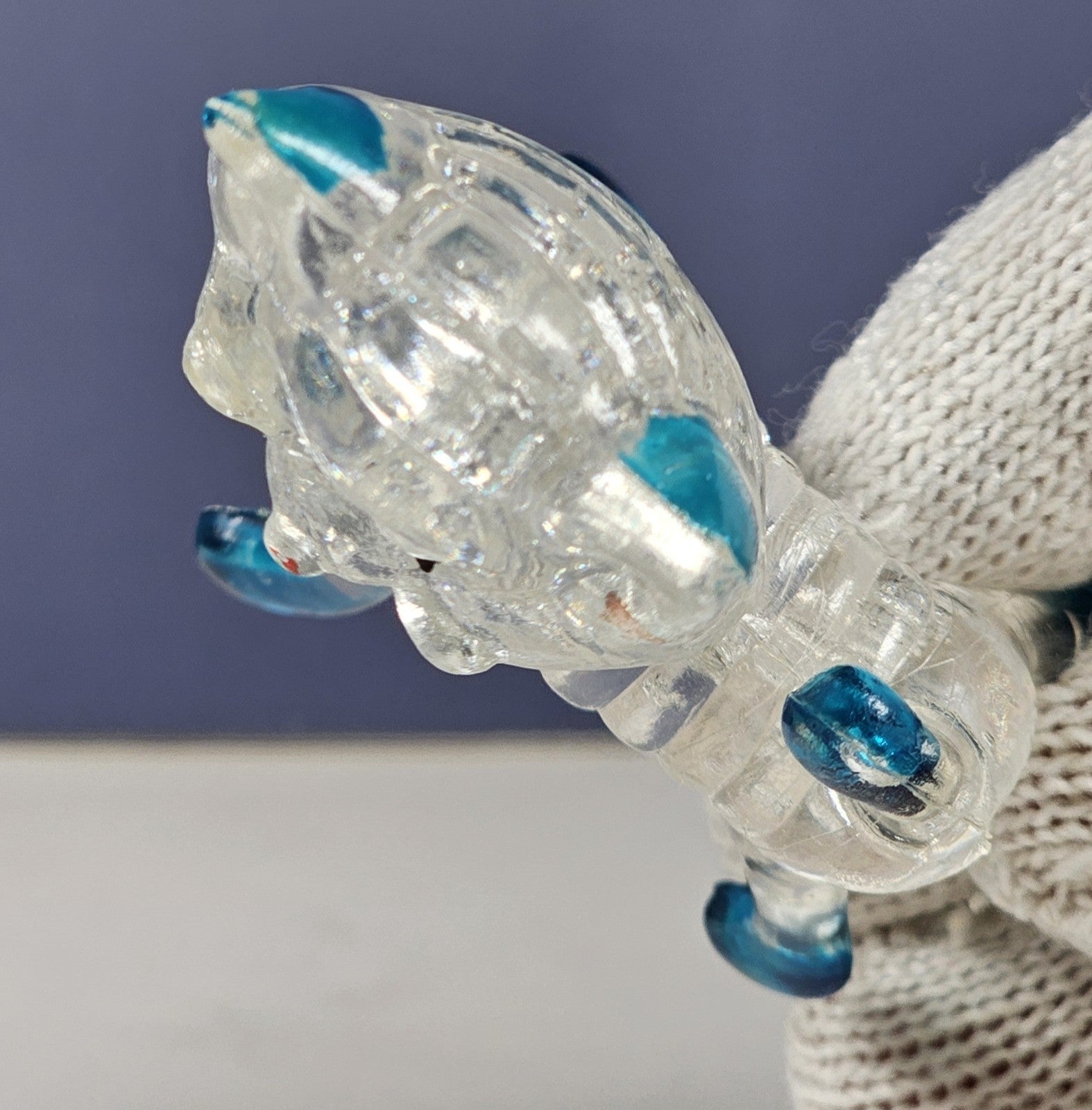 Vintage Collectible Clear Plastic Lucite Kitty Cat Figurine 1960s With Blue Acce