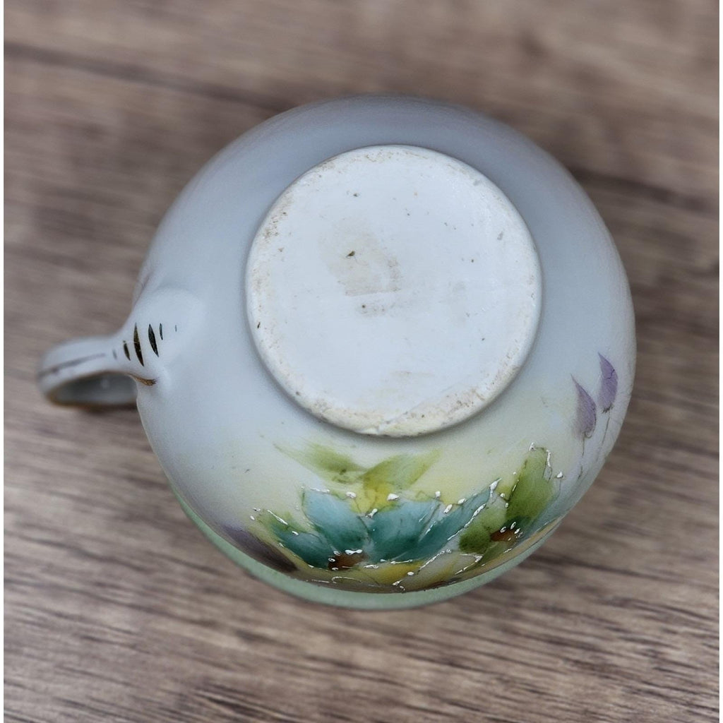 Vintage Porcelain Floral Mini Pitcher Yellow Flowers Gold Trim