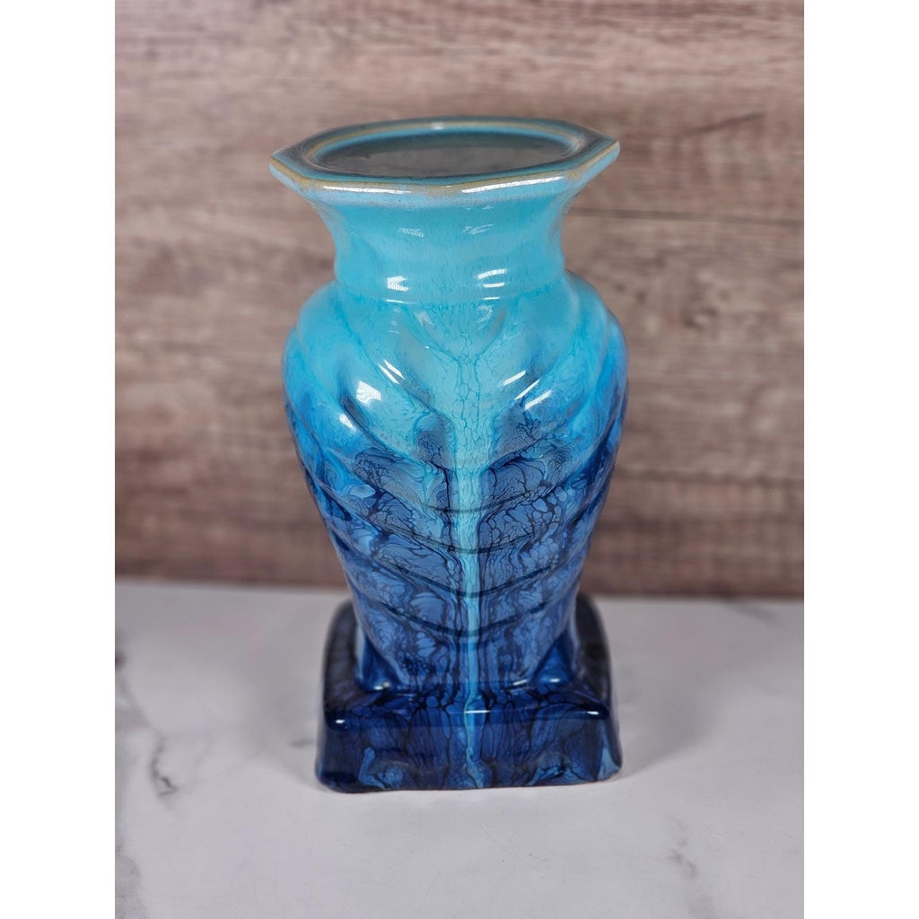 Vintage Drip Glaze Vase Blue Ceramic Sculptural Art Pottery