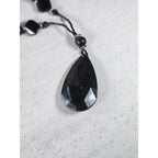 Vintage Black Faceted Teardrop Pendant Beaded Necklace
