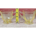 Vintage Anchor Hocking Cameo Ballerina Yellow Glass Creamer & Sugar Set
