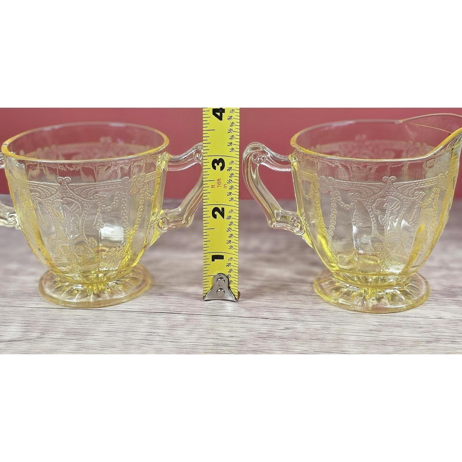 Vintage Anchor Hocking Cameo Ballerina Yellow Glass Creamer & Sugar Set