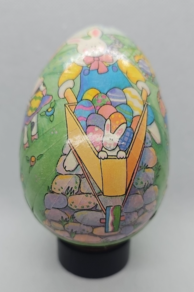 Vintage Paper Mache Egg Rabbit with Wheelbarrow Full of Eggs