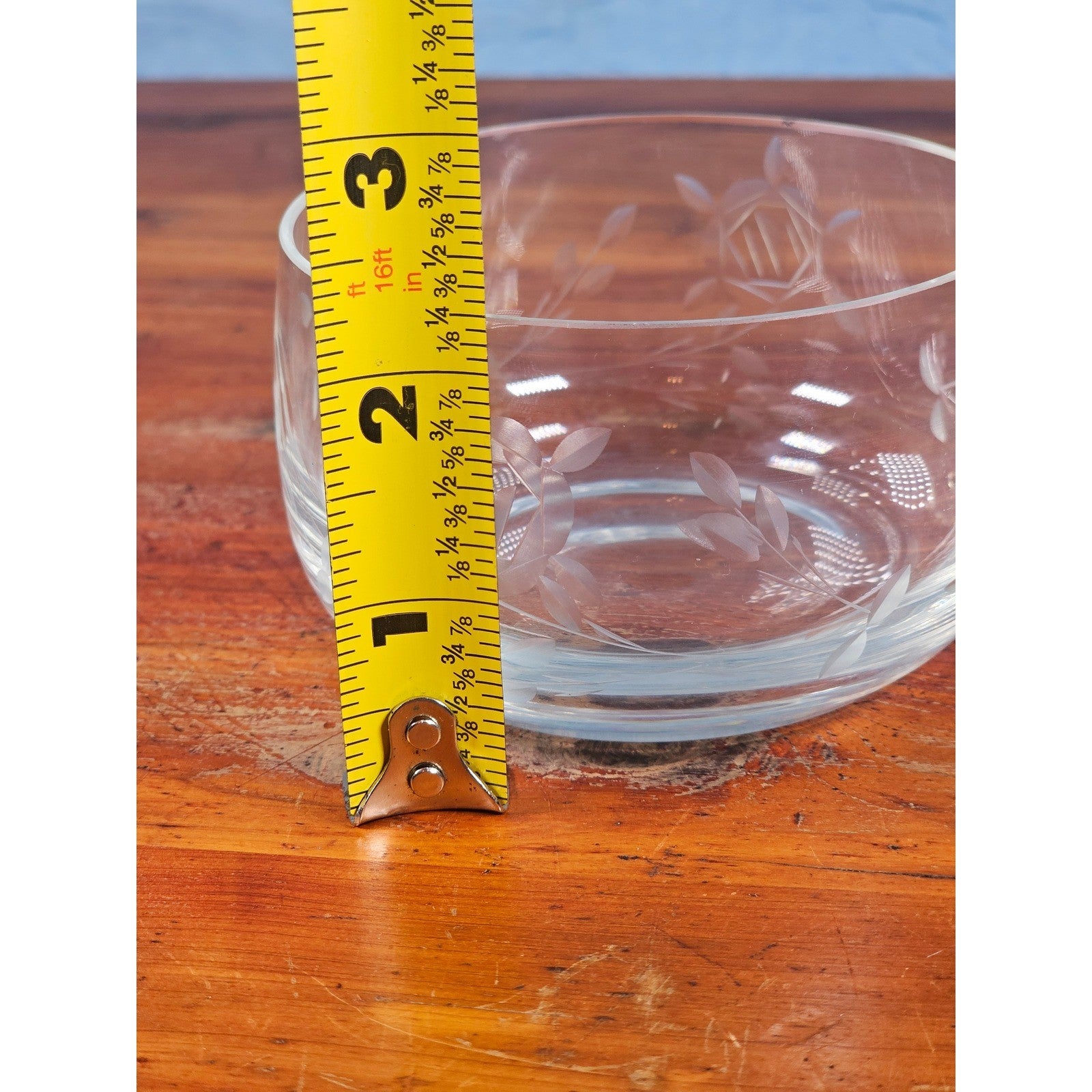 Vintage Etched Glass Bowl Floral Vine Design 3.5" Clear Decorative Dish