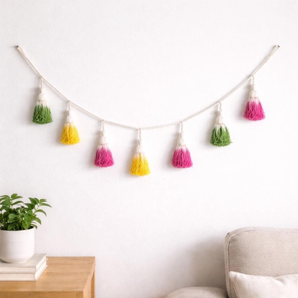 Yarn Tassel Garland Multicolor Decor Yellow Pink Green