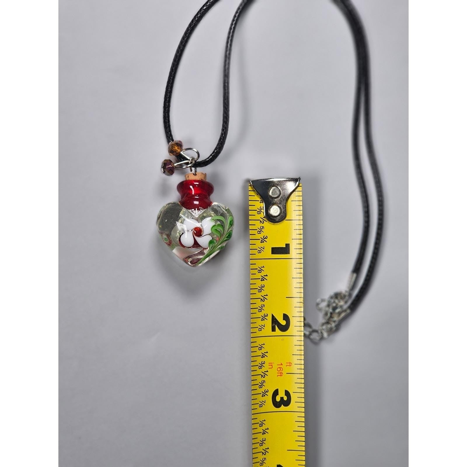 Vintage Handblown Glass Heart Bottle Pendant Necklace with Cork Stopper