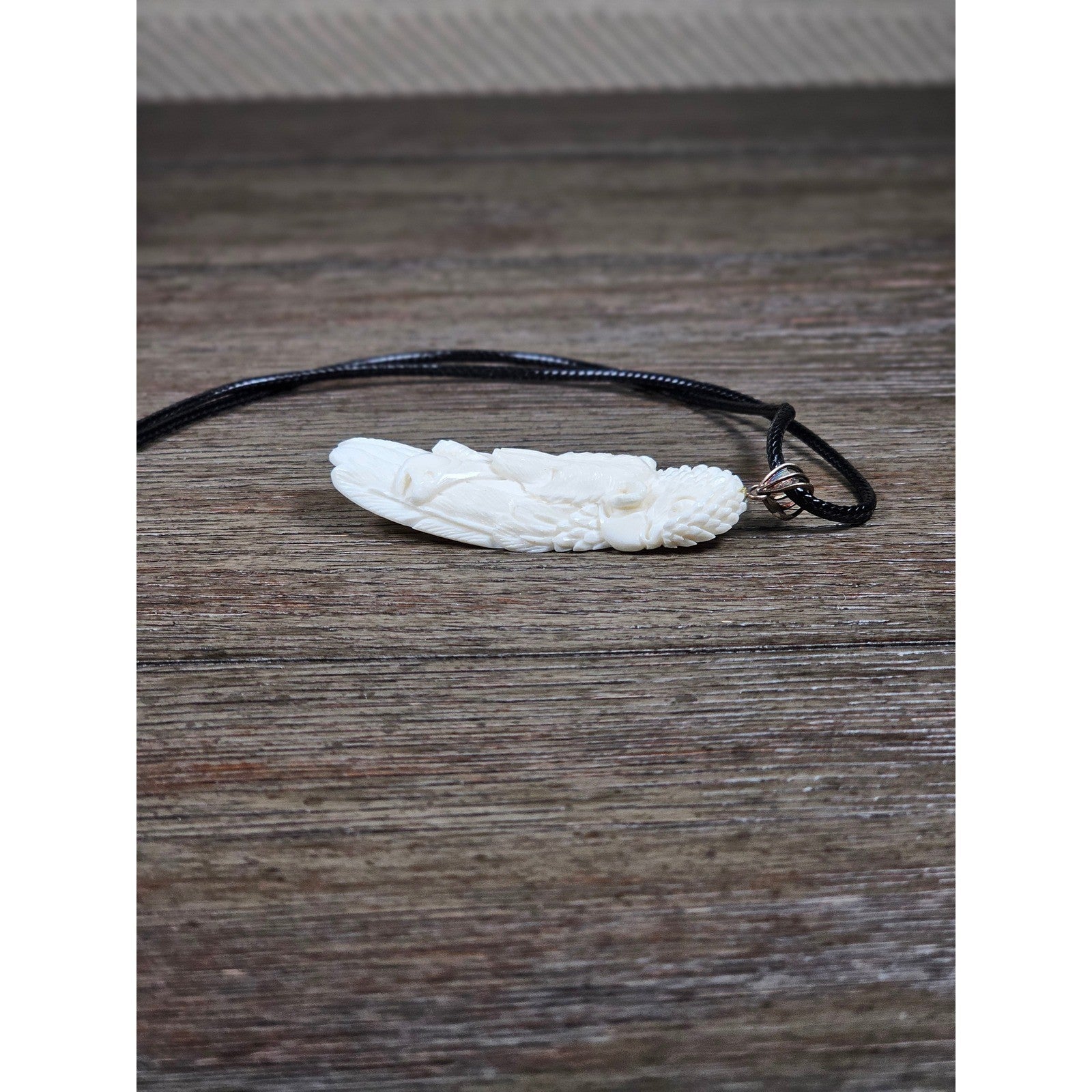 Vintage Carved Buffalo Bone Bear Pendant Necklace 3" Hand Carved Animal Totem