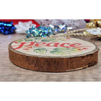 Rustic Wood Slice Ornament Peace Holly Berries Christmas Decor