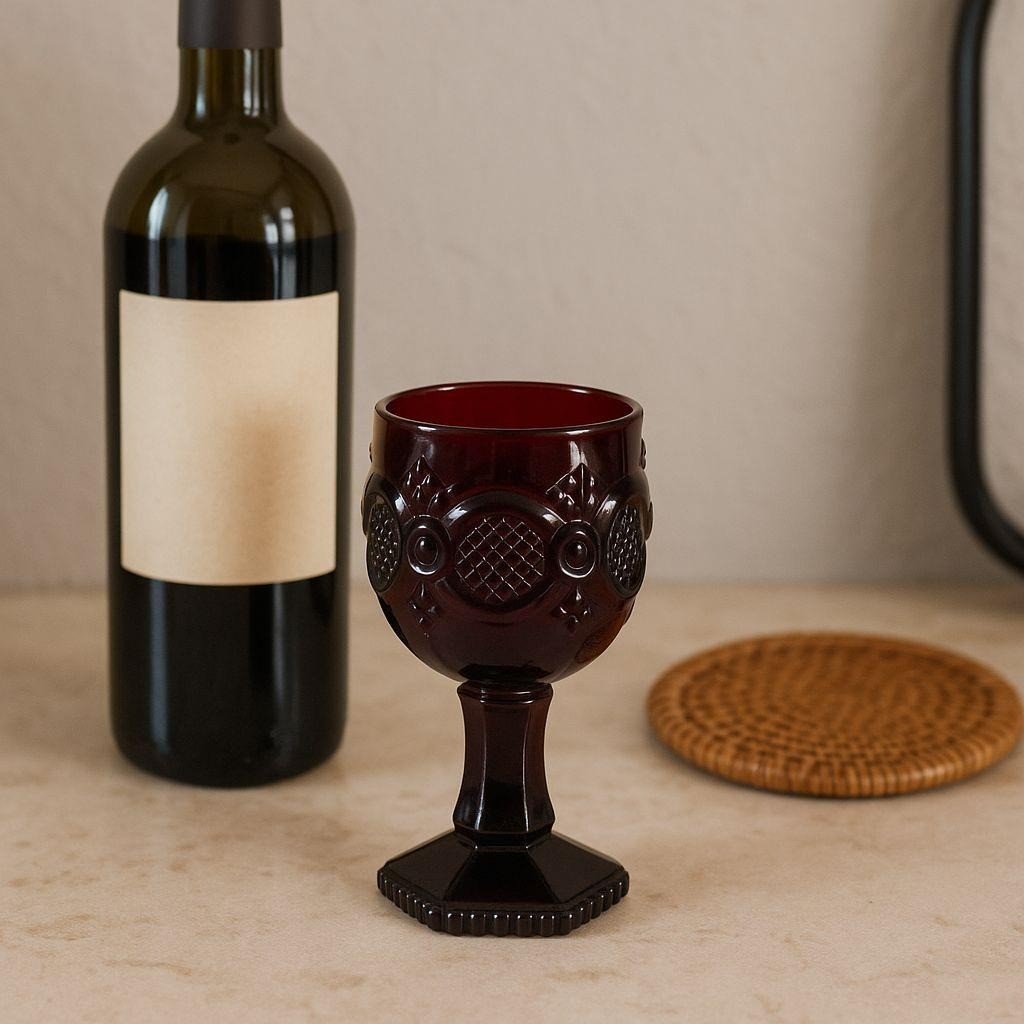 Vintage Avon Cape Cod Ruby Red Wine Goblet Victorian Pressed Glass