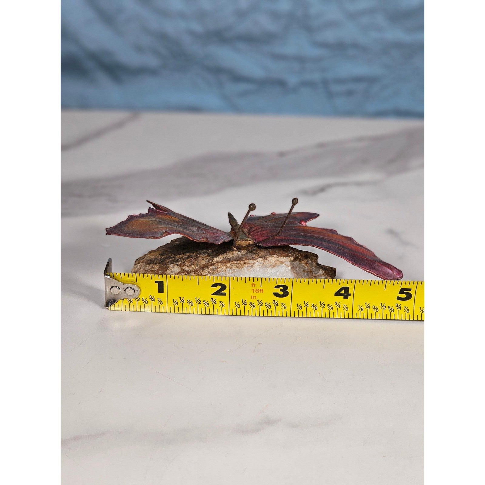 Vintage Metal Butterfly on Quartz Crystal Geode Sculpture Decor