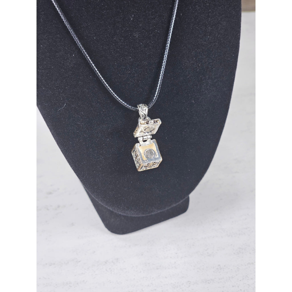 Vintage Cross Prayer Box Necklace Gold Tone Silver Religious Charm