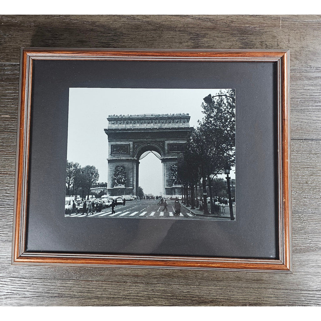 Vintage Framed Paris Arc de Triomphe Black & White Photograph | 13x12 Wall Art