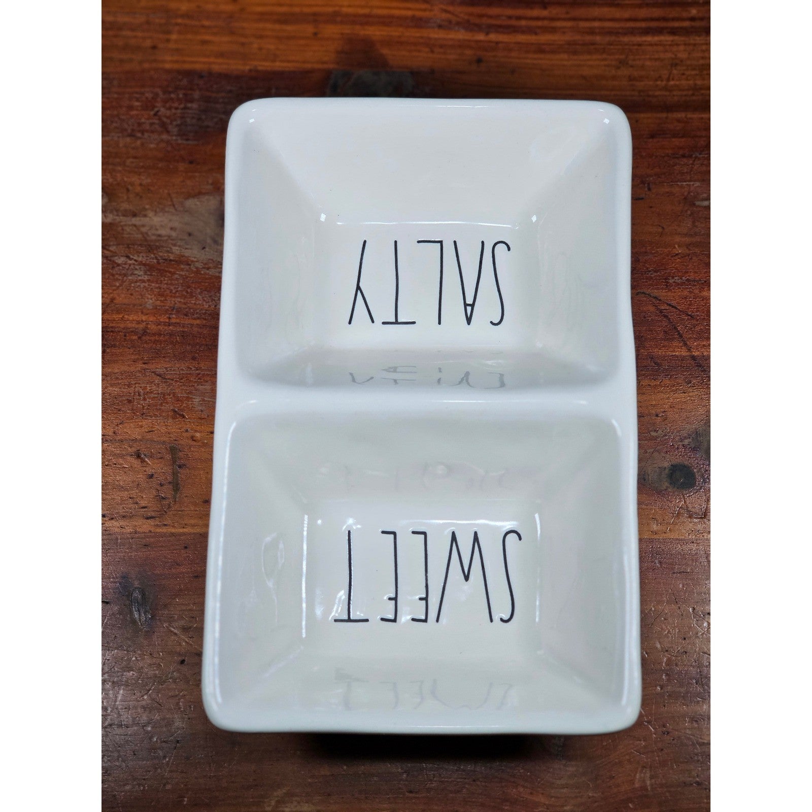 Rae Dunn SWEET SALTY Divided Serving Dish White Farmhouse Tray