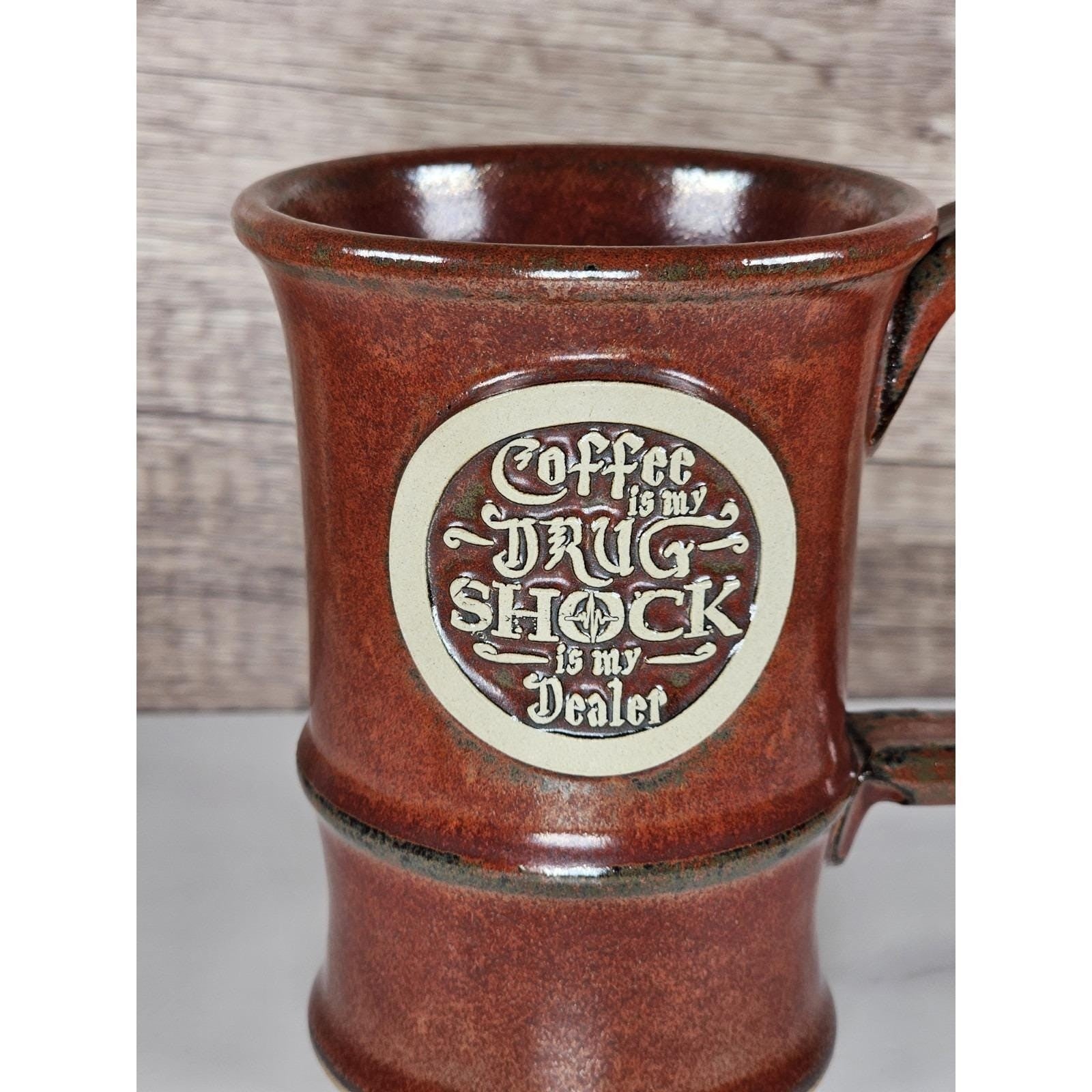 Vintage Brown Ceramic Mug with Embossed Humorous Text | 5 Inch Coffee Mug