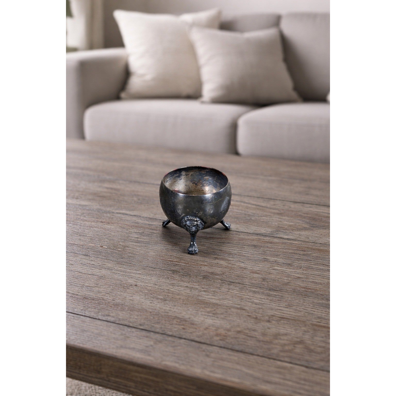 Vintage Silverplate Lion Head Footed Bowl Small Decorative Salt Cellar