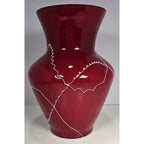 Red Glass Vase White Squiggle Lines Decorative Vase