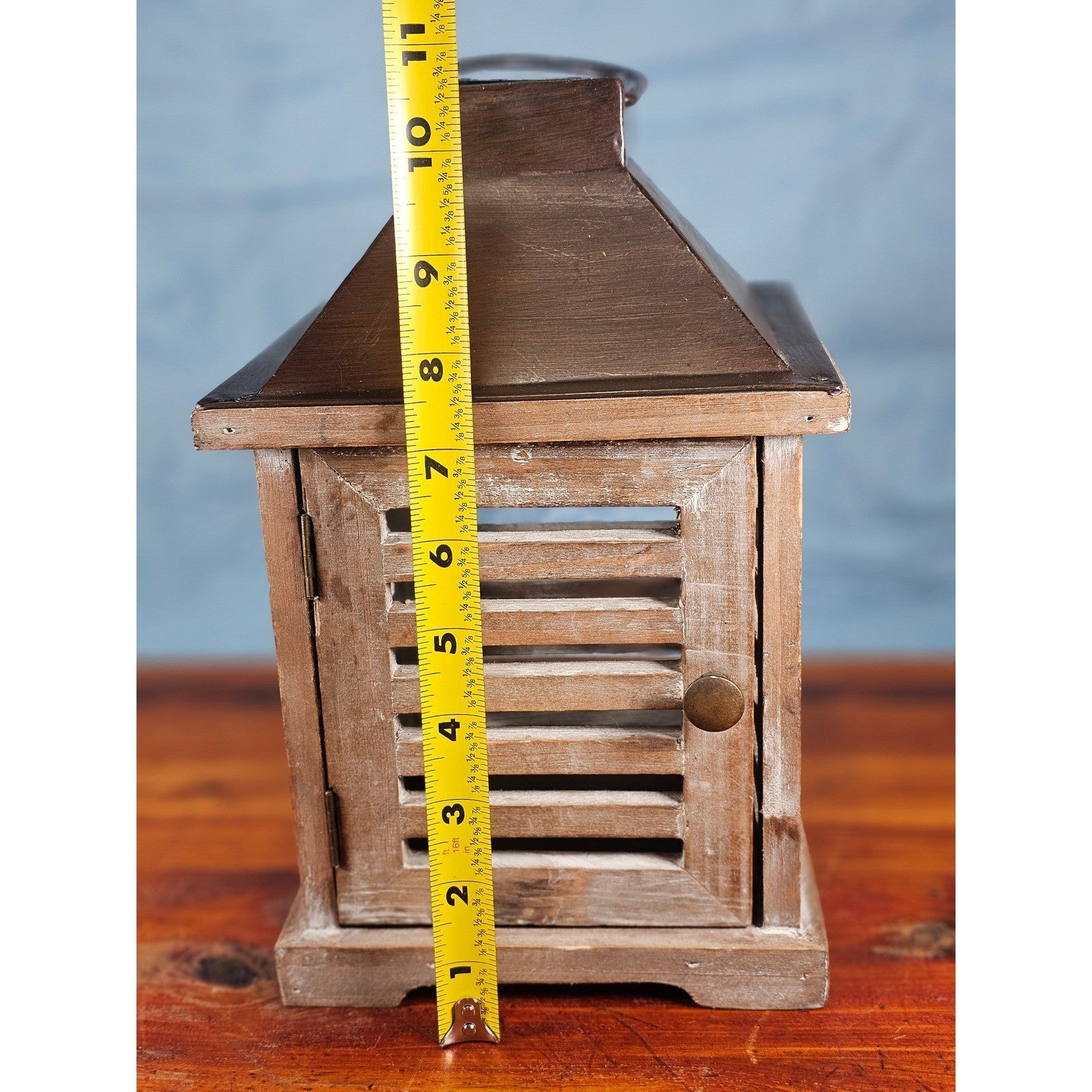 Vintage Wooden Lantern – Rustic Farmhouse Décor – 10.5" x 7"