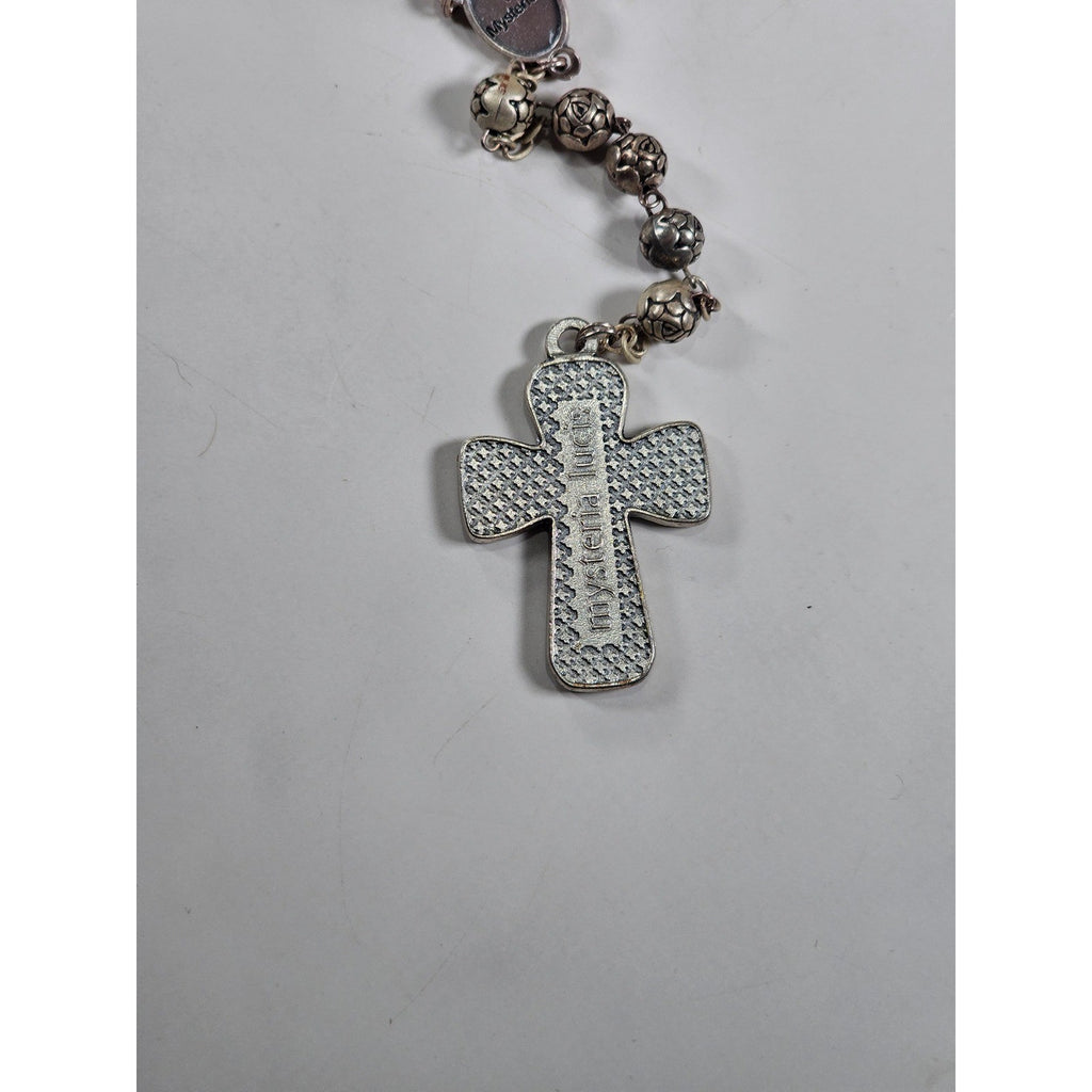 Vintage Rosary Necklace Sacred Heart Cross Religious Medal Beaded