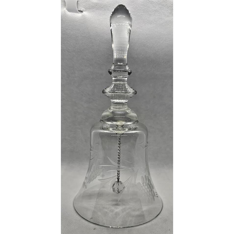 Vintage Etched Glass Bell Floral Pattern Clear Crystal Bell Decor