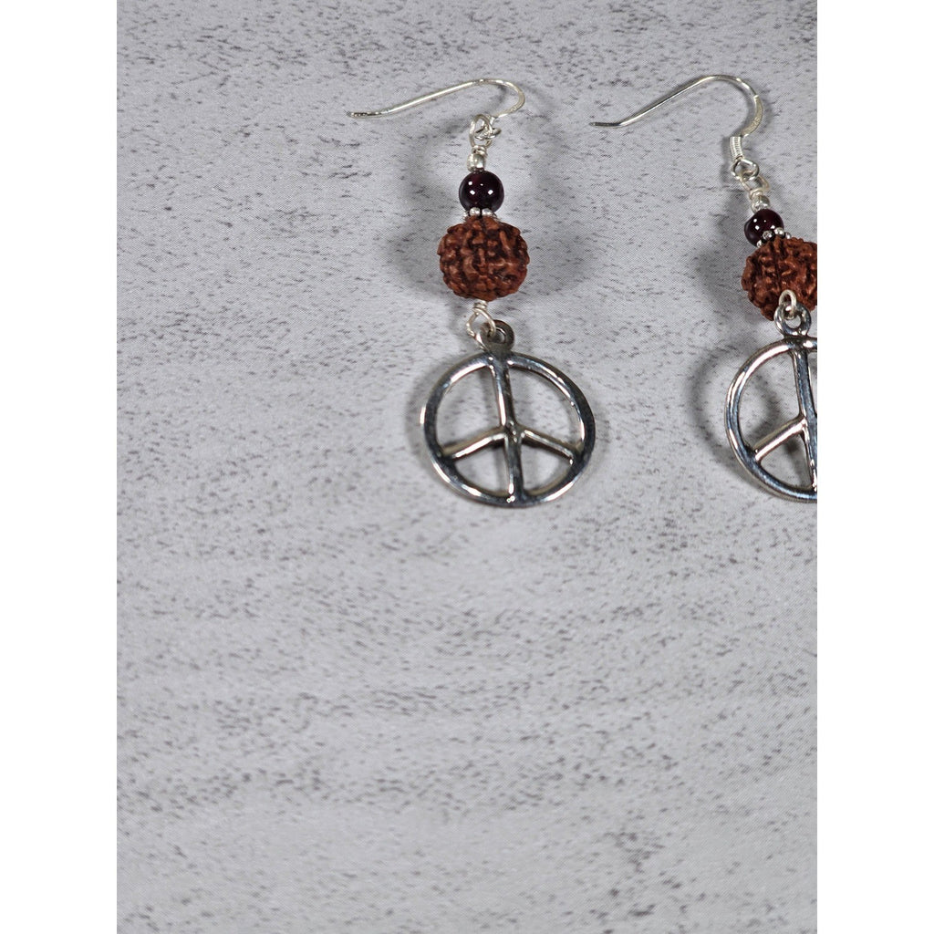 Vintage Peace Sign Dangle Earrings Sterling Silver Beaded Drop