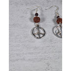 Vintage Peace Sign Dangle Earrings Sterling Silver Beaded Drop