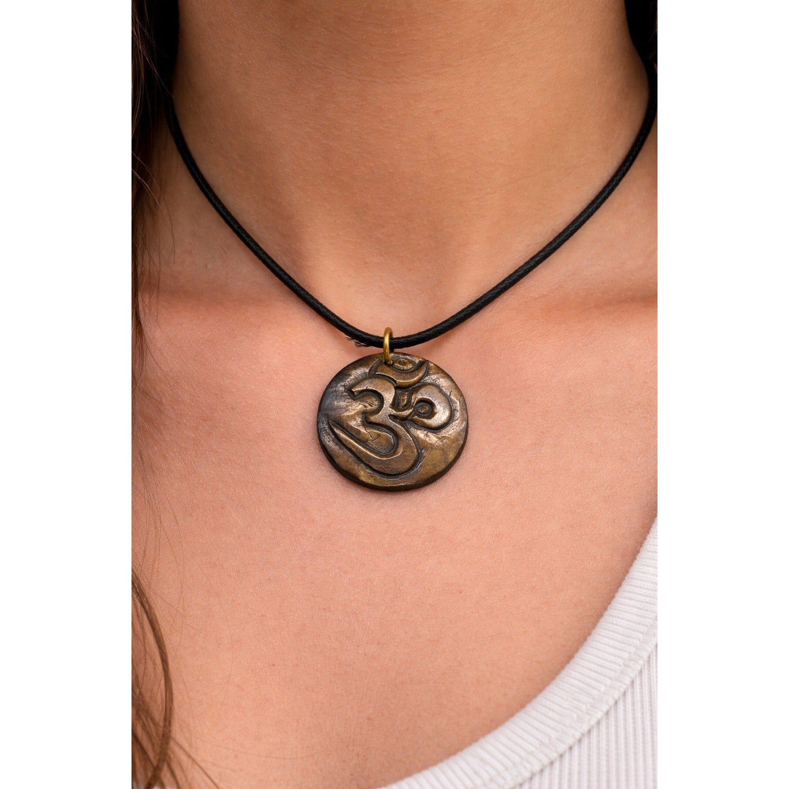 Hand Carved Wooden Om Pendant Necklace 18 Inch Cord Nepal Spiritual Jewelry