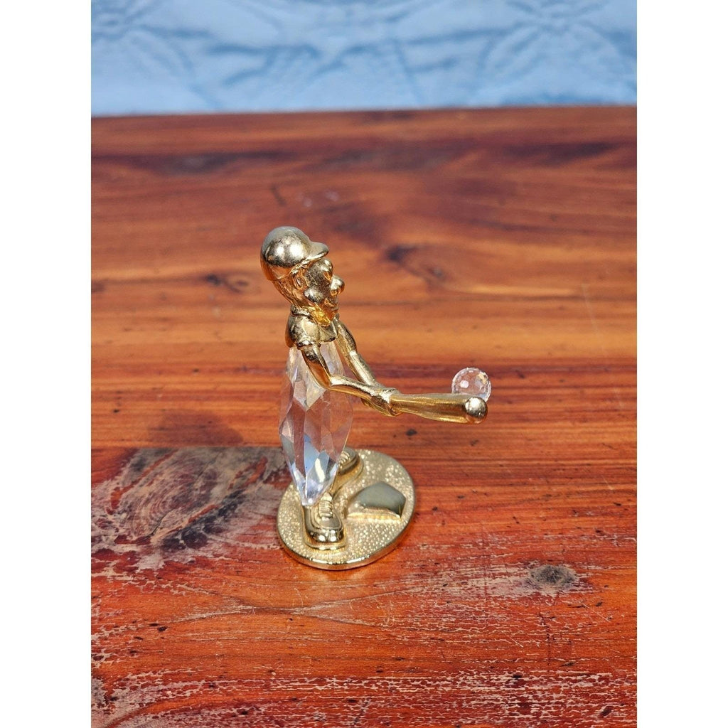 Mannon 1988 Crystal Baseball Batter Figurine Gold Tone Base