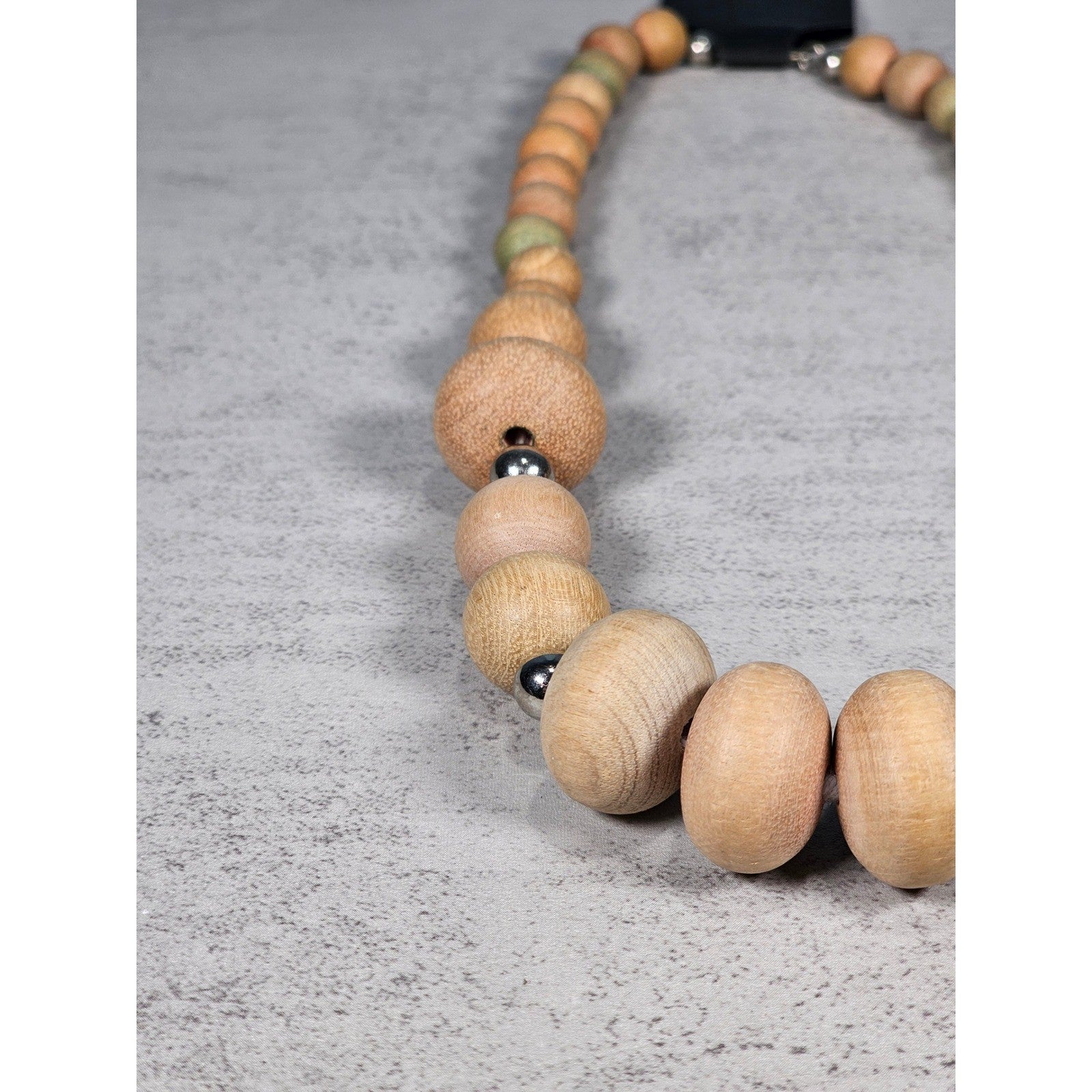 Vintage Wooden Bead Necklace with Silver Tone Accents | Rustic Boho Jewelry
