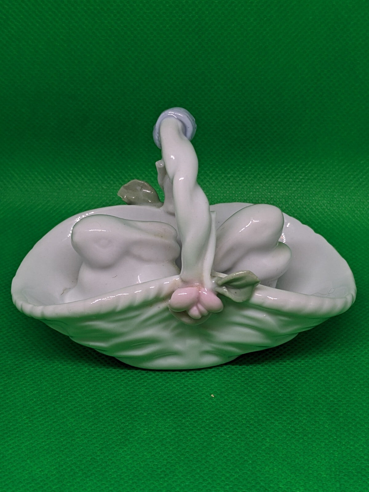 Porcelain White Rabbits in Basket – Vintage Bunny Figurine 3.5"x2"
