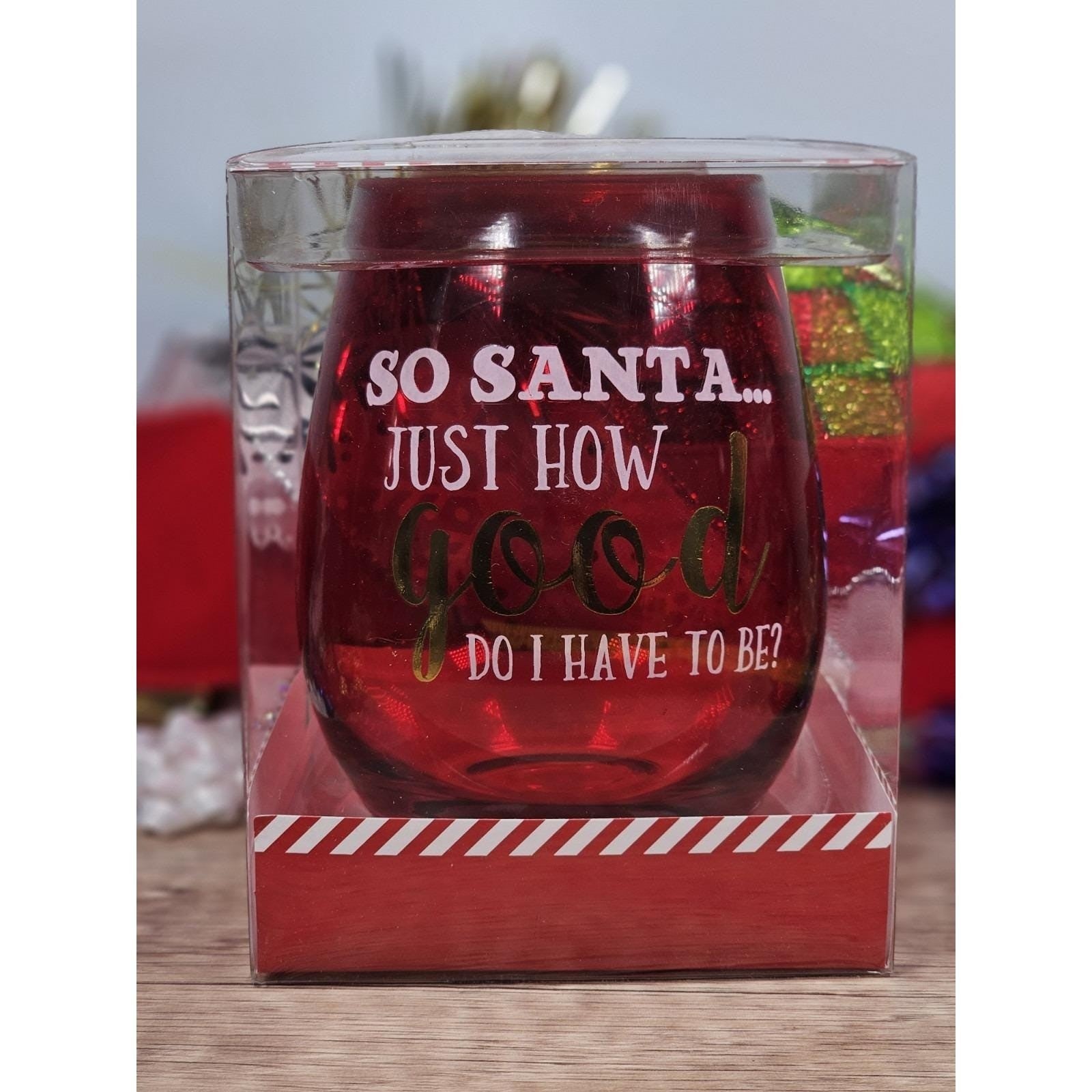 Christmas Stemless Wine Glass Funny Santa Red Holiday Glass