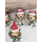 Set of 6 Burlap Bird Ornaments with Santa Hats Rustic Christmas Decor
