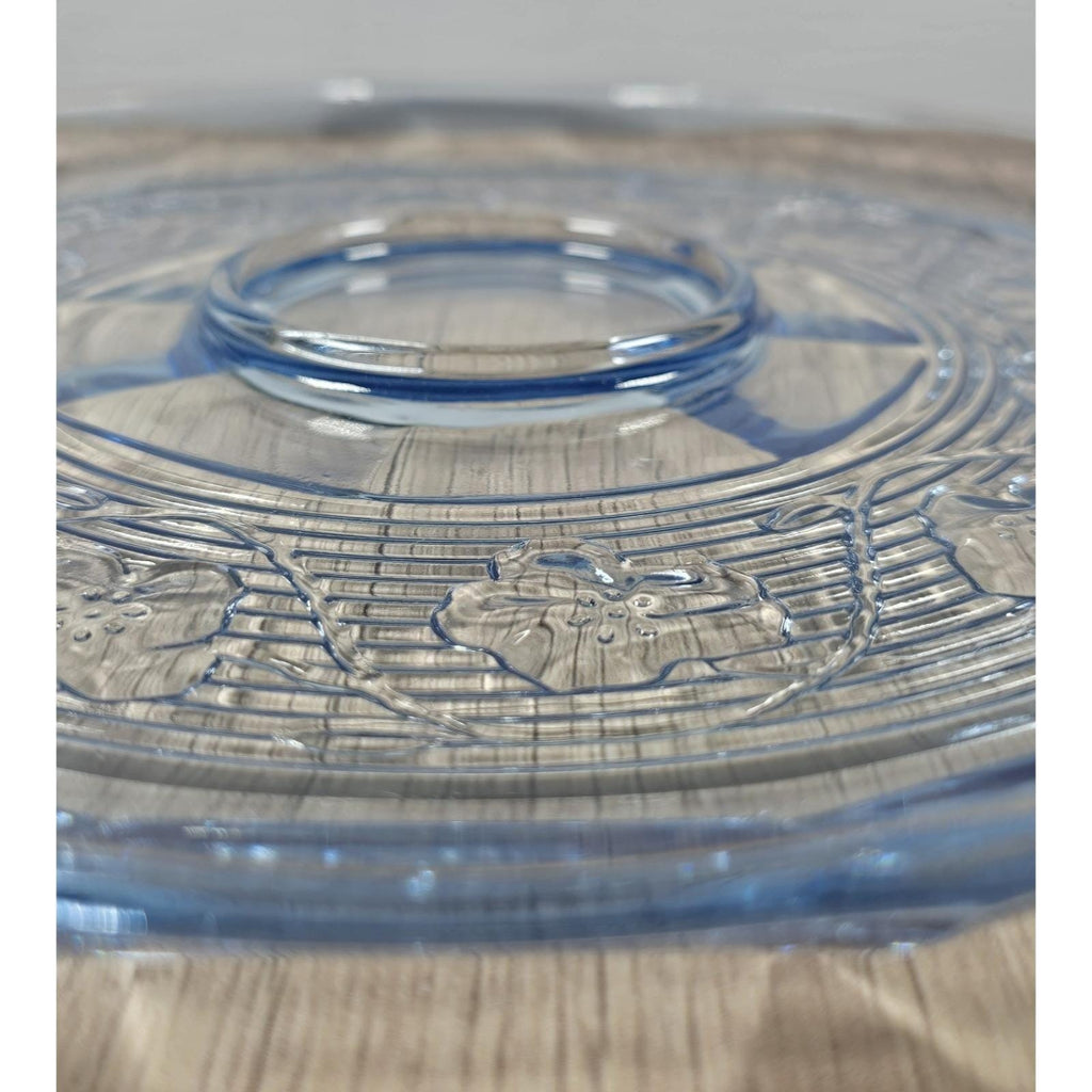 Vintage Anchor Hocking Blue Chip and Dip Plate Glass Serving Tray