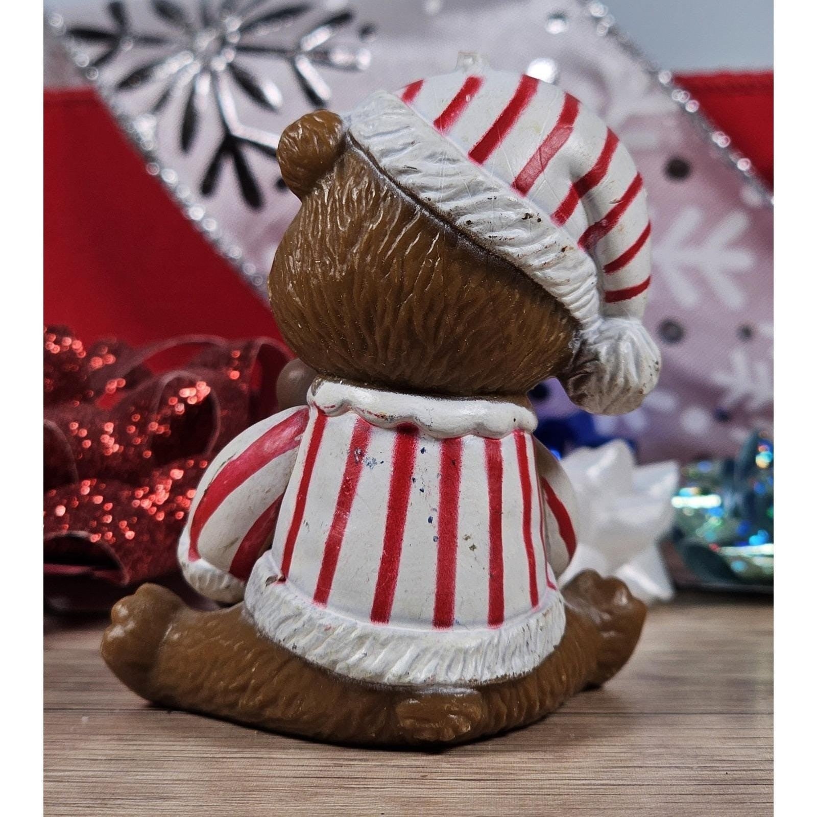 Vintage Bear Figurine Candy Cane Pajamas Teddy Bear 2.5 Inch