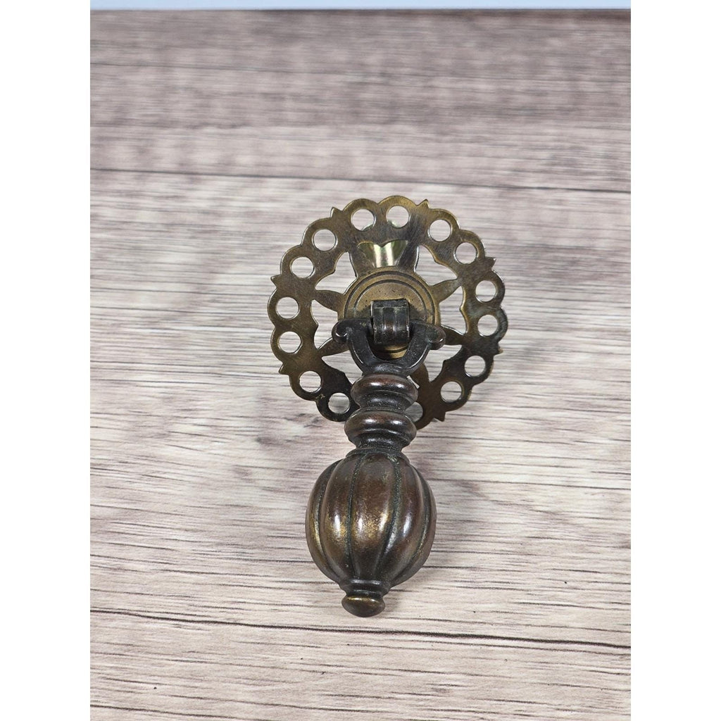 Vintage Brass Bronze Drawer Knobs Set 3 Ornate Cabinet Pulls