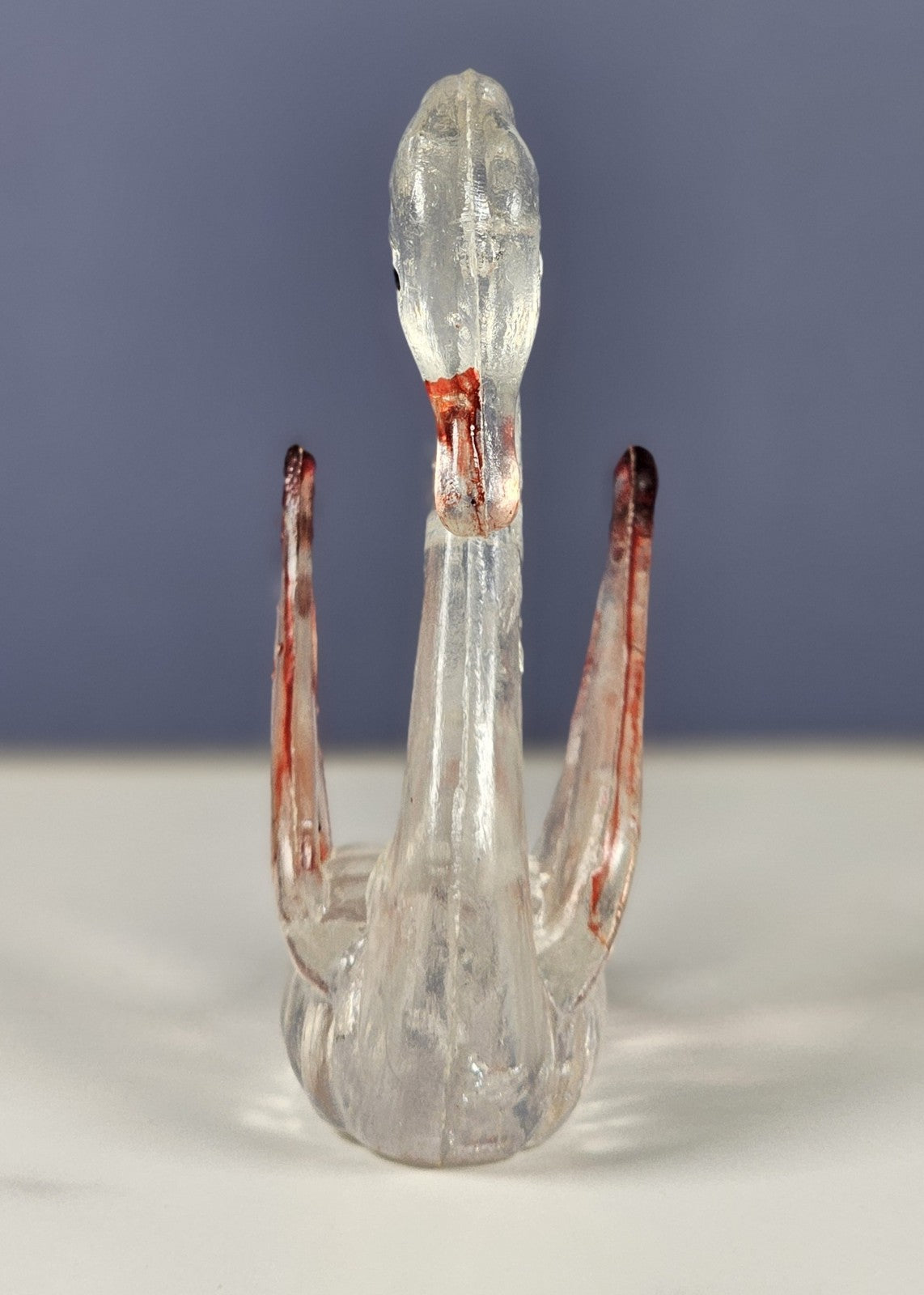 Set Of 2 Vintage Swan Figurines Acrylic Clear & Red 3" Tall Elegant Décor Or Col