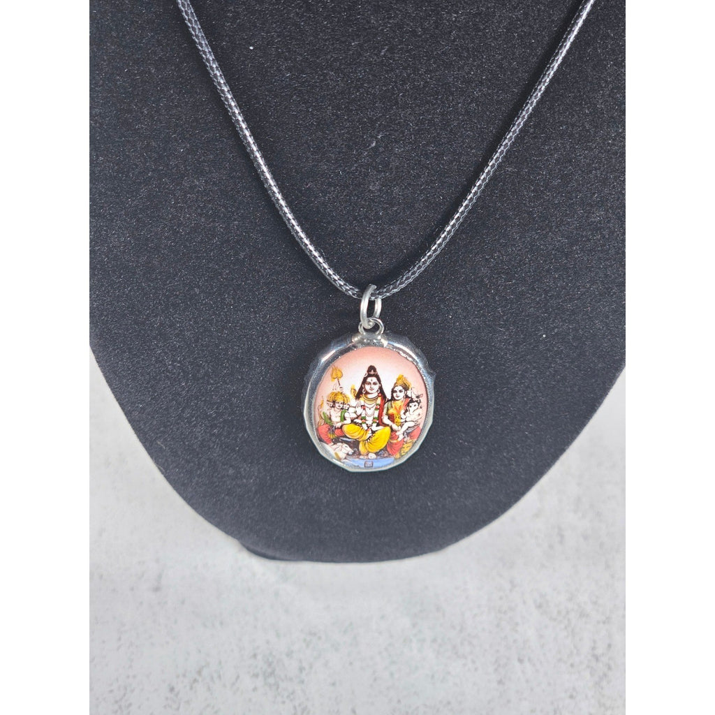 Vintage Hindu Deity Pendant Necklace Oval Religious Charm