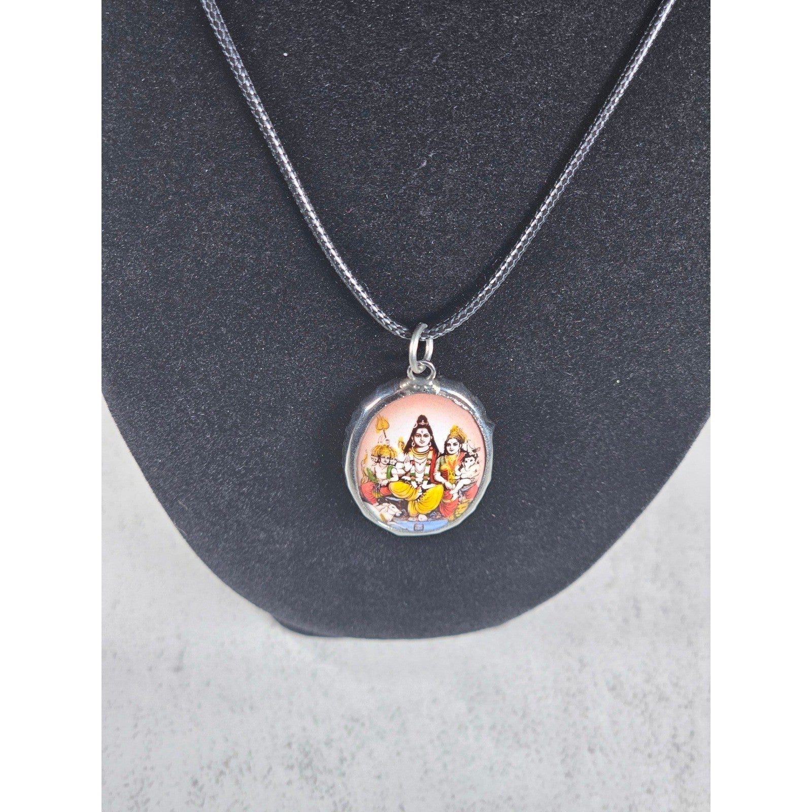 Vintage Hindu Deity Pendant Necklace Oval Religious Charm