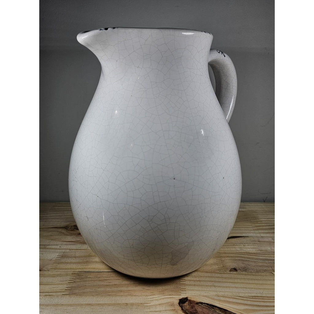 White Crackle Ceramic Pitcher Rustic Farmhouse Decor 10 Inch