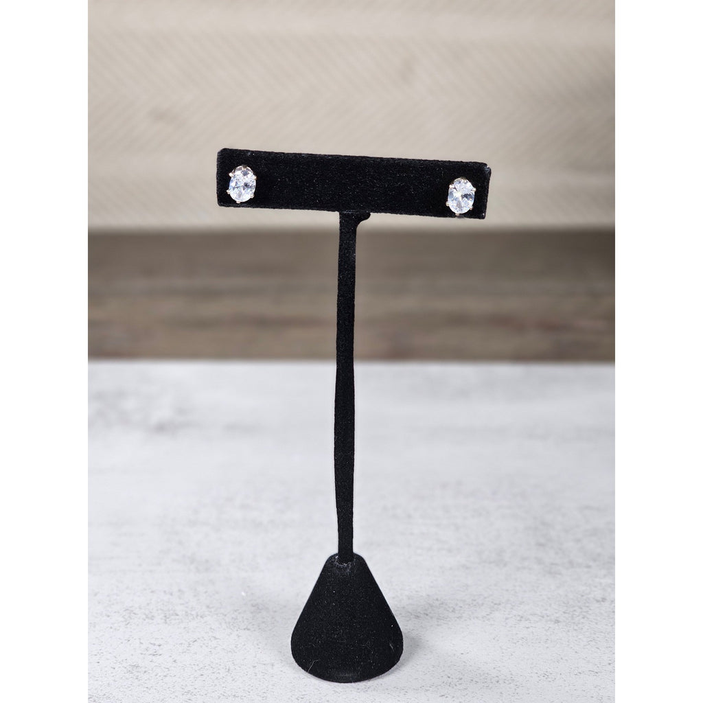 Vintage Oval Clear Rhinestone Stud Earrings Gold Tone