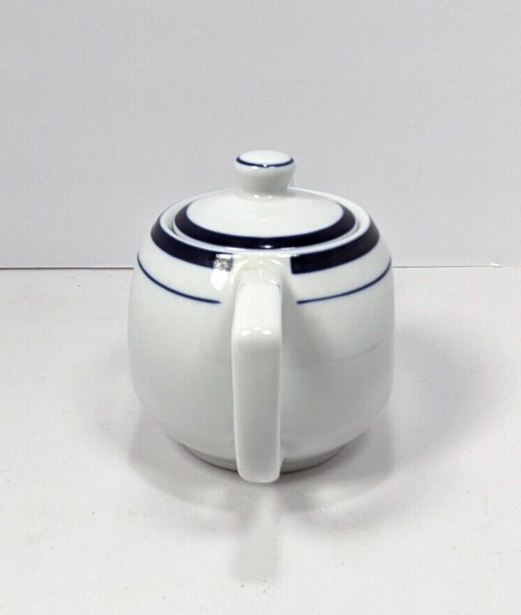 Lubiana Small Polish  Blue Trim Ceramic Stoneware Teapot Made In Poland