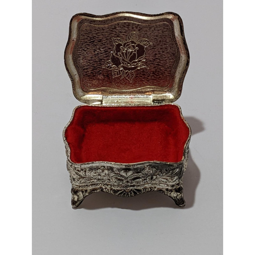Vintage Silver Plated Trinket Box Red Felt Japan