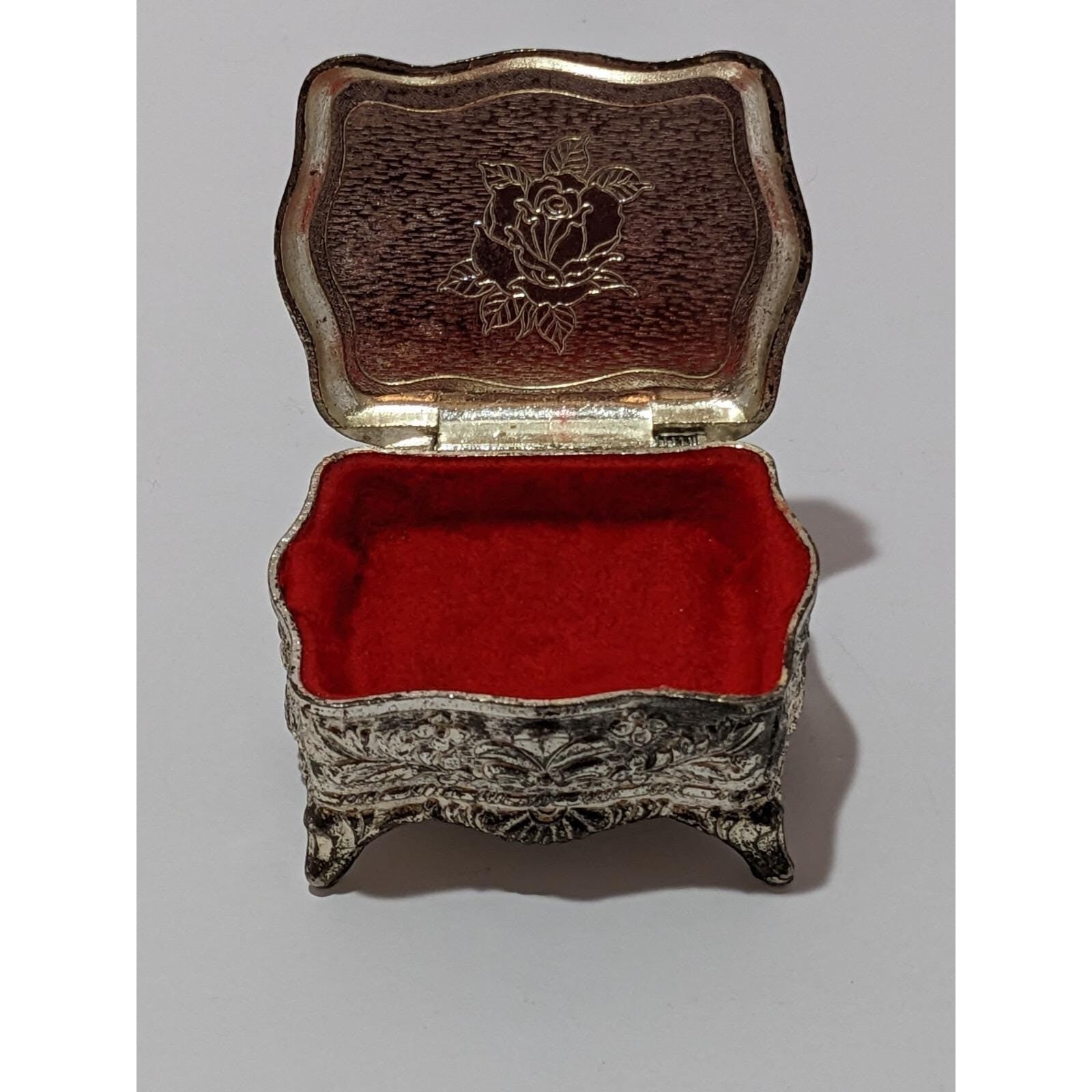 Vintage Silver Plated Trinket Box Red Felt Japan