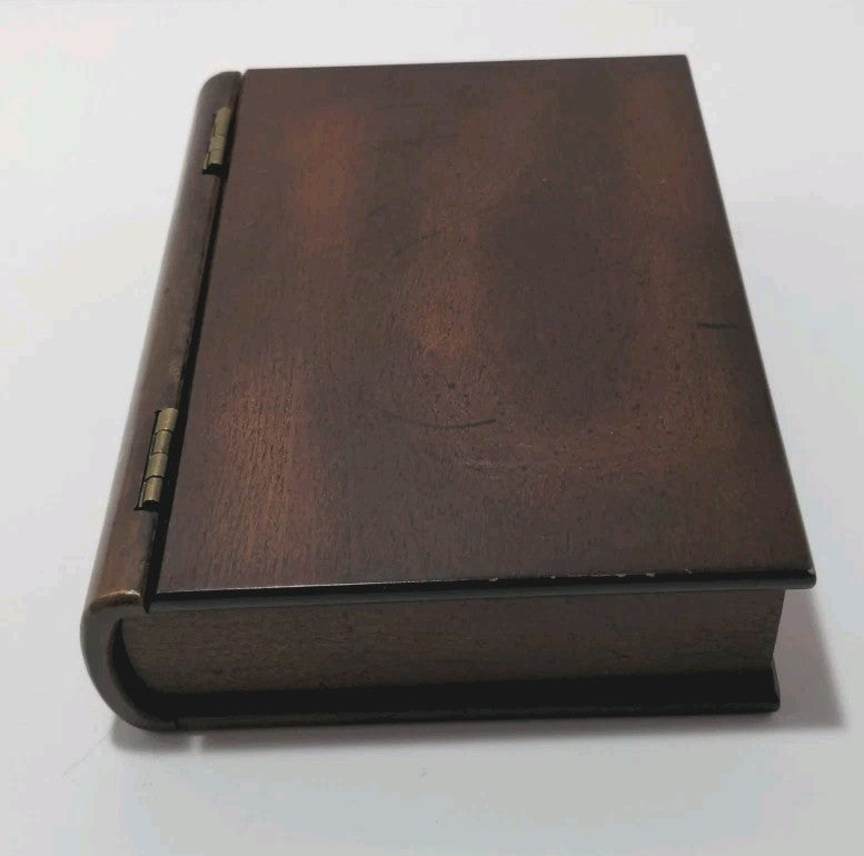 Bombay Company Wooden Memory Keepsake Box In Bookcase Style W/ Brass Hinges & "V