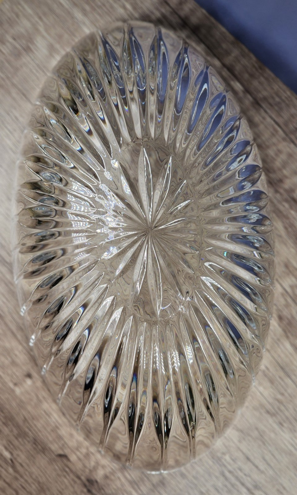 Vintage Cut Crystal Starburst Design Oval Candy Bowl