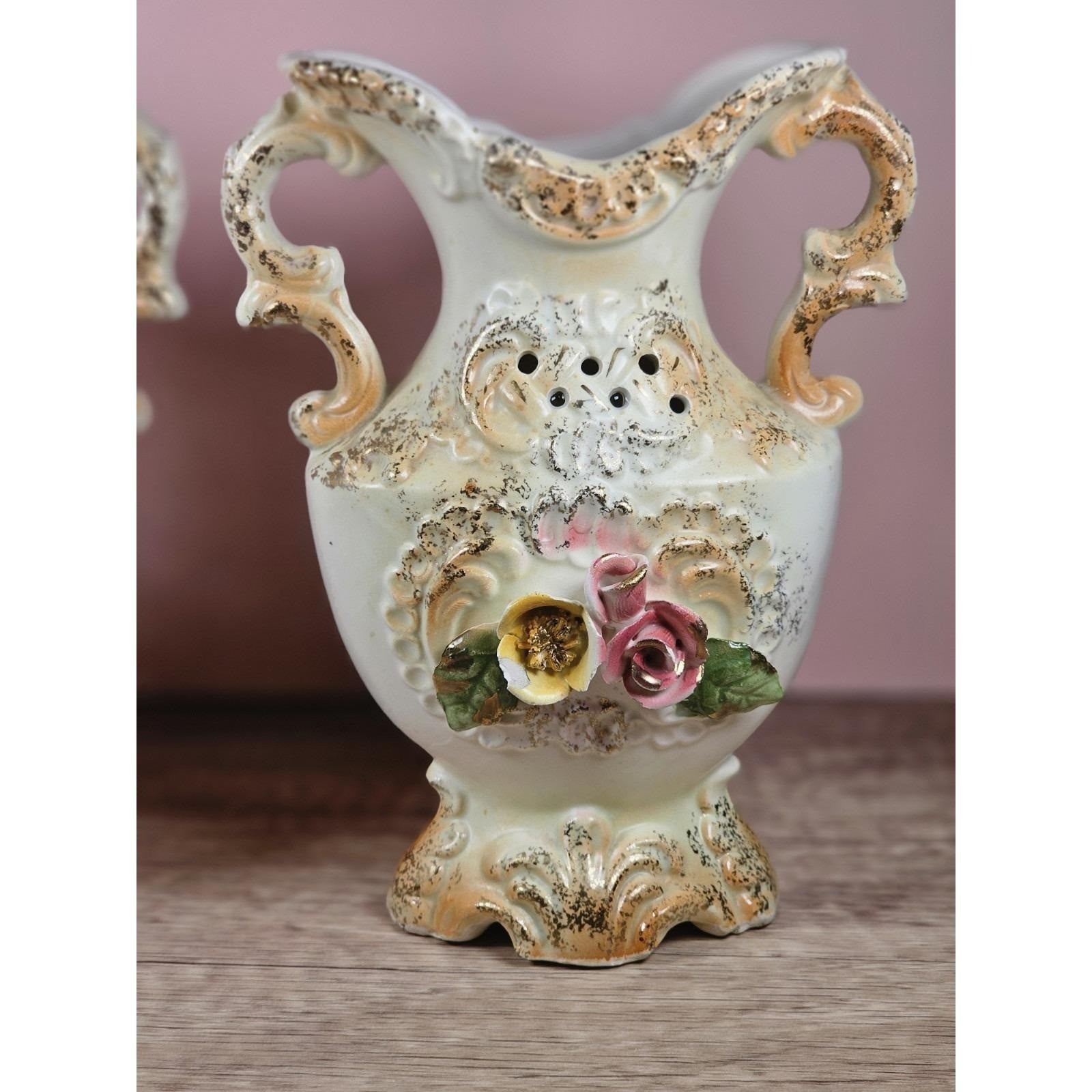Vintage 1940s Chase Japan Floral Vase Pair